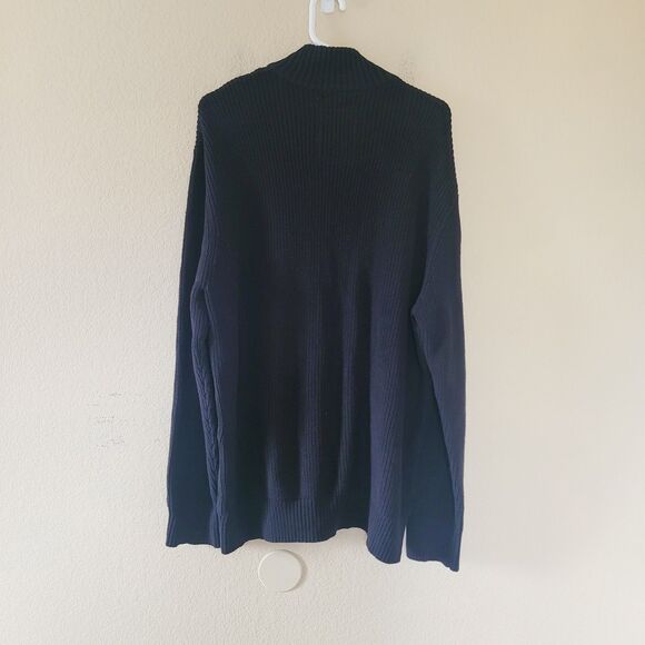 American Rag Mens Henley Black Sweater XL Fisherman Ribbed Chunky 100% Cotton - Picture 8 of 8